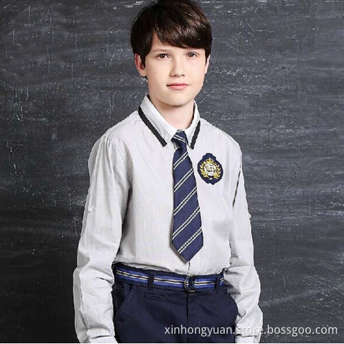 grey tailoring school shirts cotton and polyester material primary school uniform designs OEM